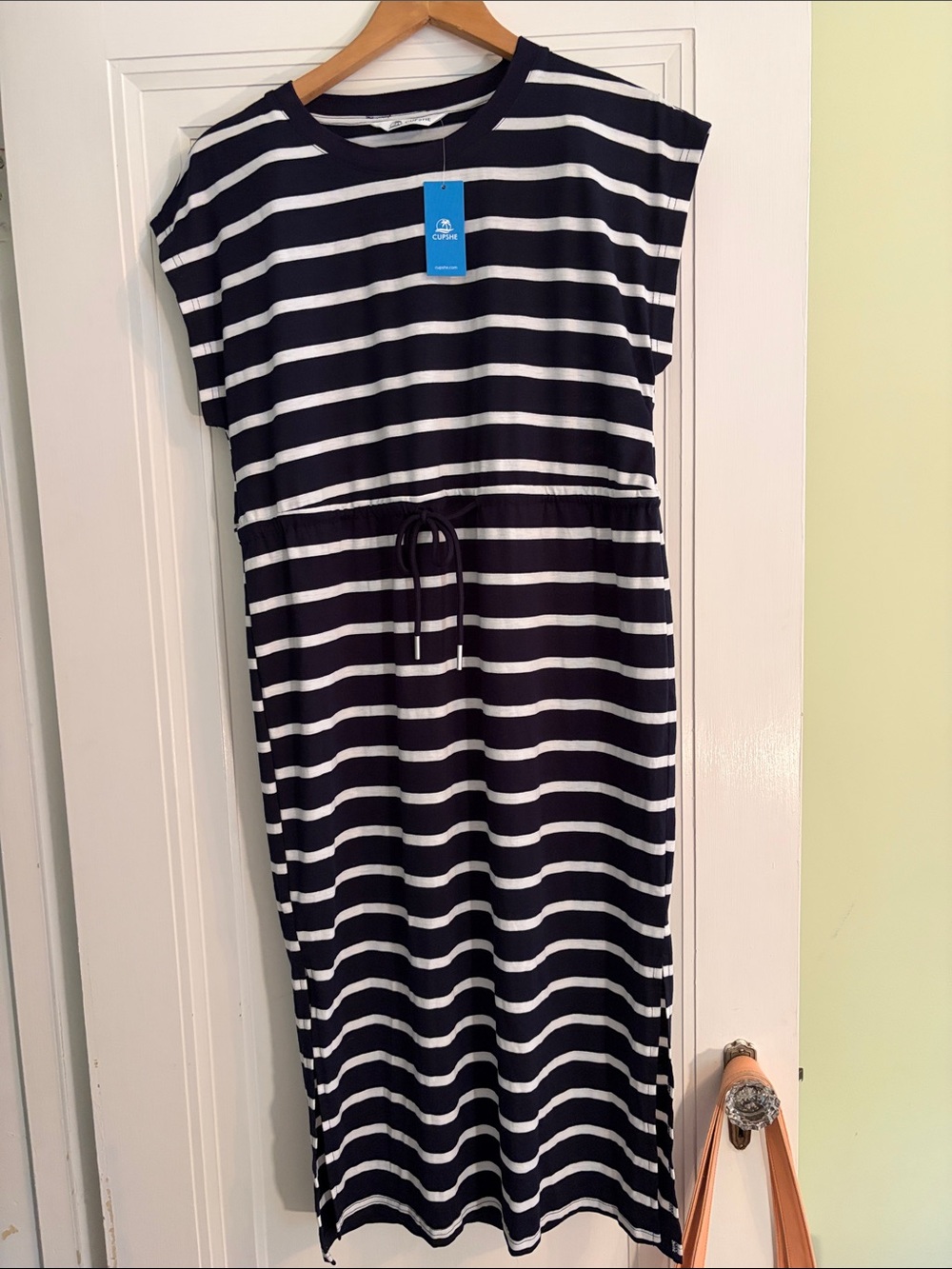 NWT Cupshe cotton Navy and White Striped Crewneck swim cover up  Dress